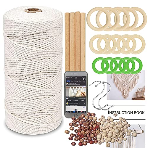 LECZIVOEN Macrame Kit, All in Macrame Supplies 109Yards x 3mm Macrame Cord,DIY Macrame Kit for Adults Beginners, Macrame Beads with Wooden Rings and LECZIVOEN