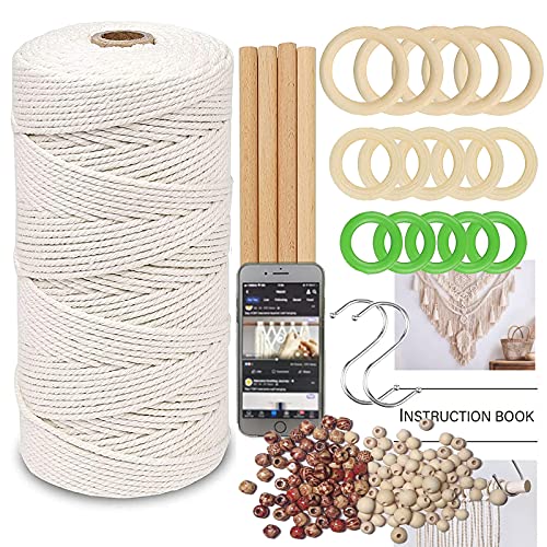 LECZIVOEN Macrame Kit, All in Macrame Supplies 109Yards x 3mm Macrame Cord,DIY Macrame Kit for Adults Beginners, Macrame Beads with Wooden Rings and - WoodArtSupply