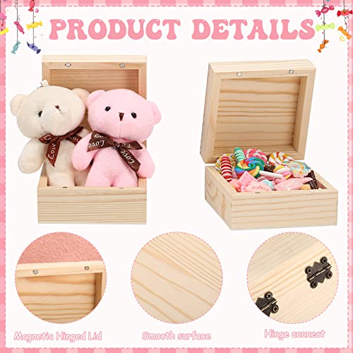 22 Pcs Unfinished Wood Box for Crafts with Magnetic Hinged Lid 3.5 x 3.5 x 2 Inch Wooden Square Paintable Box with 10 Pcs Paint Brushes 4 Sheets Roowest