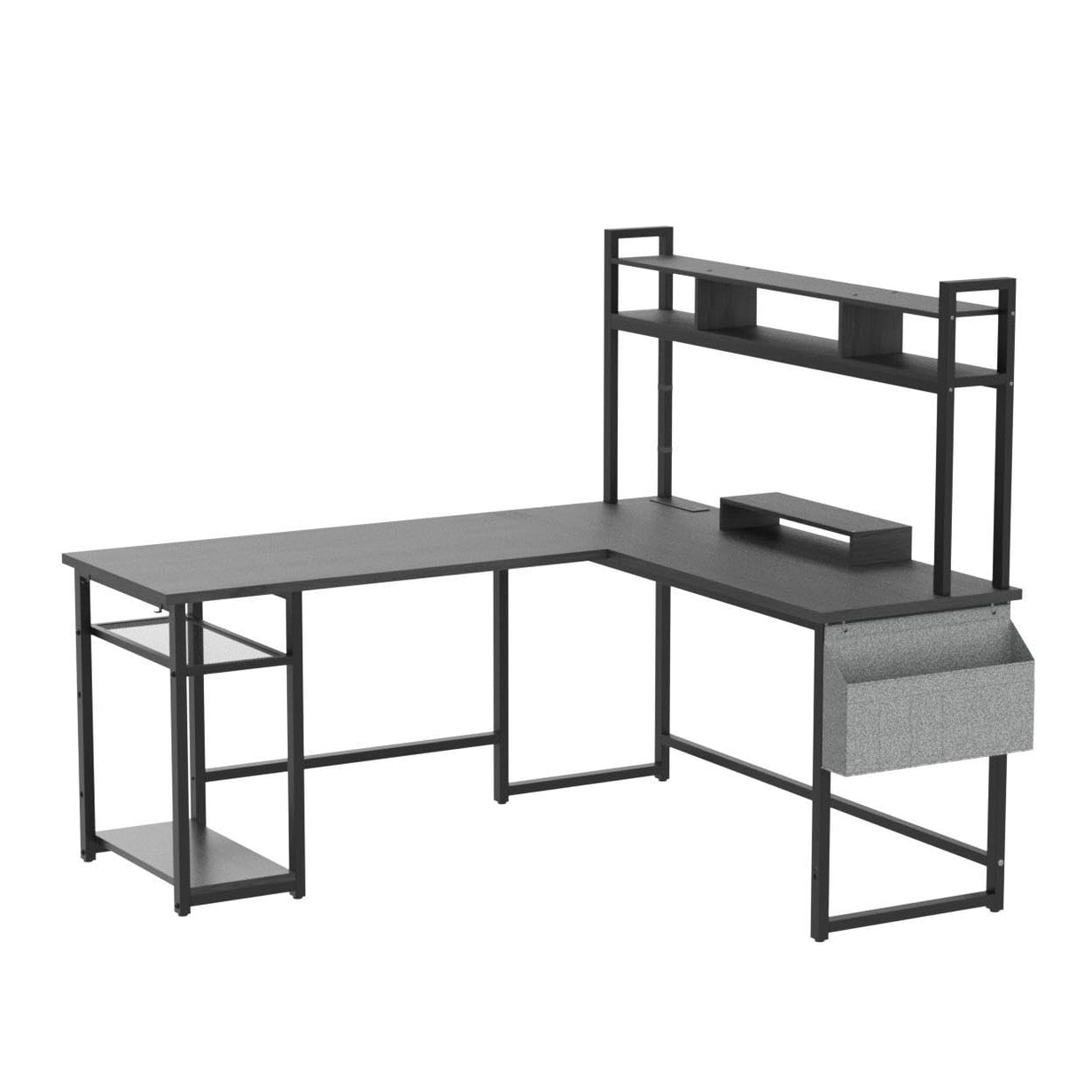 Aheaplus L Shaped Desk with Power Outlet, LED Strip & Storage Shelf for Gaming and Home Office Aheaplus