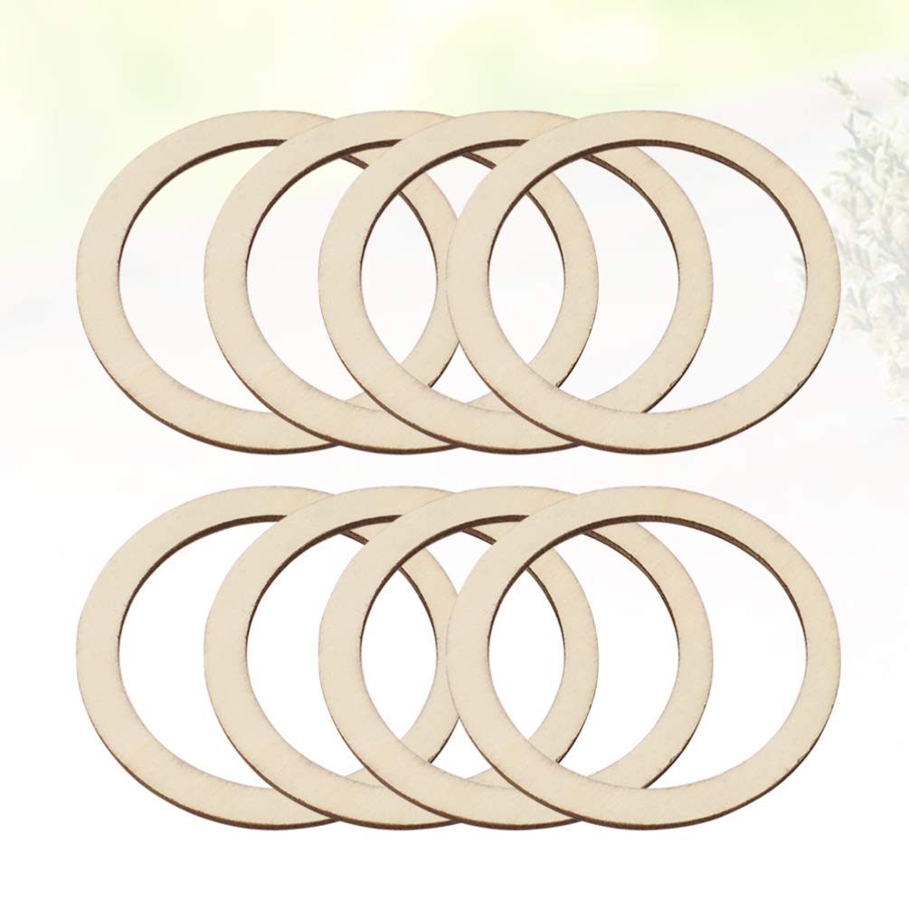 200pcs Flat Round Wood pnedant Unfinished Wood DIY Craft Decor Hollowed Wooden Slice Wood Wreath Ring Unfinished Wood Circles Floral Hoops Decor SUPVOX