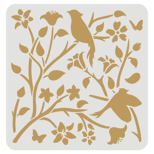 FINGERINSPIRE Bird on Branch Stencil for Painting 11.8x11.8inch Reusable Birds Tree Branches Stencil Birds Drawing Stencil Flower Stencil for FINGERINSPIRE