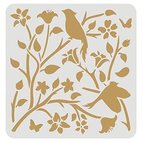 FINGERINSPIRE Bird on Branch Stencil for Painting 11.8x11.8inch Reusable Birds Tree Branches Stencil Birds Drawing Stencil Flower Stencil for FINGERINSPIRE