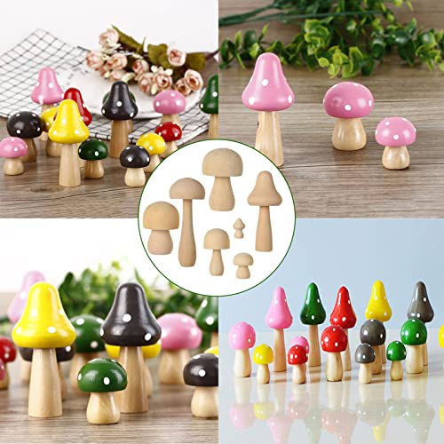 21PCS Wooden Mushroom to Crafts, 7 Different Sizes Natural Wood Mushrooms for Paint, Unfinished Unpainted Wooden Mushrooms Figures Decor for Arts & EATHEATY