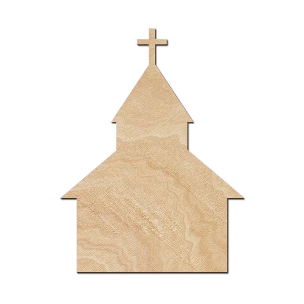 Church Wood Cutouts for crafts, Laser Cut Wood Shapes 5mm thick Baltic Birch Wood, Multiple Sizes Available - WoodArtSupply