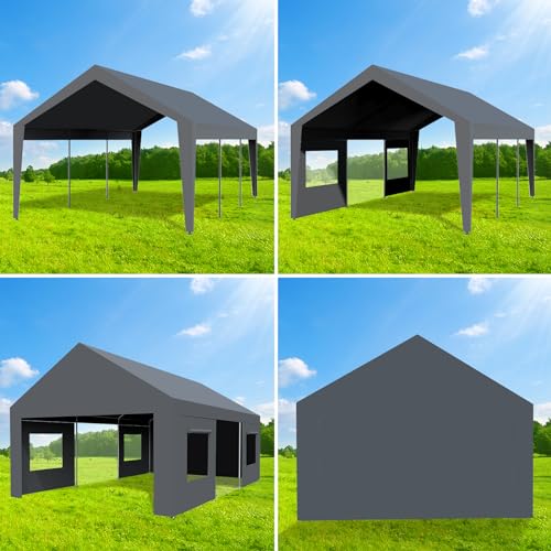 Portable Carport Canopy, 13×20ft Heavy Duty Carport Garage with Roll-up Doors & Windows for Car, SUV, Truck, Boat, Party, Mobile Market MERXENG