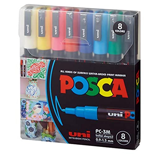 posca Acrylic Paint Marker Set, 8 Color Fine, PC-3M, Version 2 (PC3M8SET) - WoodArtSupply