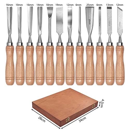 SELFIE CAT 12-piece chisel set in wooden box Carving set for carving Wood chisel set Notch carving set Chisel set Carving tool set ideal carving