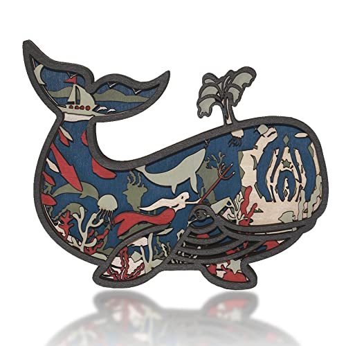 3D Wooden Whale Decor - Rustic Ocean Animal Craft for Home and Office CmayAlgc