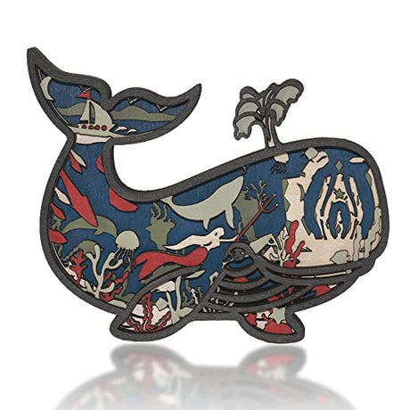 3D Wooden Whale Decor - Rustic Ocean Animal Craft for Home and Office CmayAlgc