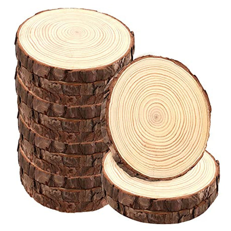 TAICHEUT 15 Pack 6-7 Inch Unfinished Natural Wood Slices for Crafts, Unfinished Wood Slices with Natural Bark Log Circles for Coasters, Ornaments, TAICHEUT