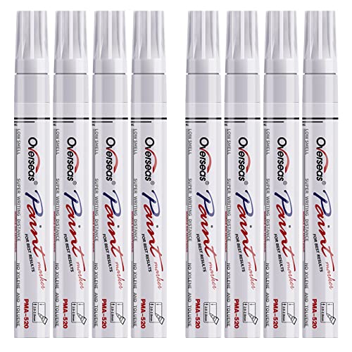 Paint Pens Paint Markers - White Permanent Markers 8 Pack, Oil Based Waterproof Quick Dry Medium Tip Marker Pen for Metal, Wood, Fabric, Plastic, Overseas