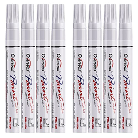 Paint Pens Paint Markers - White Permanent Markers 8 Pack, Oil Based Waterproof Quick Dry Medium Tip Marker Pen for Metal, Wood, Fabric, Plastic, Overseas