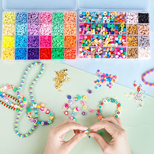 Meland Clay Beads Bracelet Making Kit - 7905Pcs Jewelry Making Kit with 28 Colors Flat Polymer Beads, Smile Face & Large Charm Beads, Craft Kit for Meland