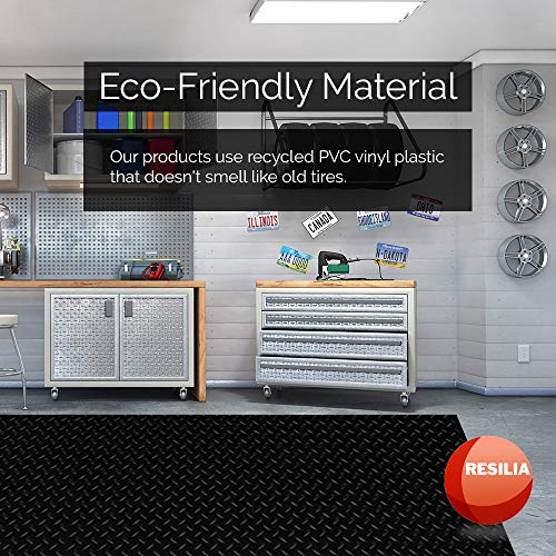 RESILIA Heavy Duty Garage Floor Runner & Protector Mat - Slip-Resistant Grip, Embossed Diamond Plate Pattern, Water & Stain Resistant, Black (4 feet RESILIA