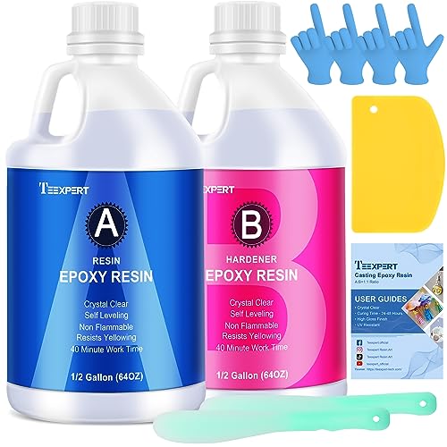 Teexpert Epoxy Resin Crystal Clear: 1 Gallon Epoxy Resin Kit Casting Resin Non Toxic High Gloss for Casting Coating Art DIY Craft Jewelry Wood Table - WoodArtSupply