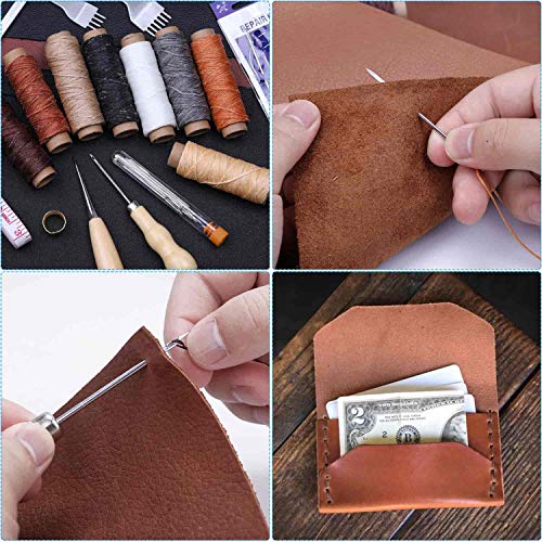 Cridoz 35 Pcs Leather Stitching Pouch Kit with 4mm Prong Sewing Hole Punch, Leather Sewing Tools, Waxed Thread and Large-Eye Stitching Needles for cridoz