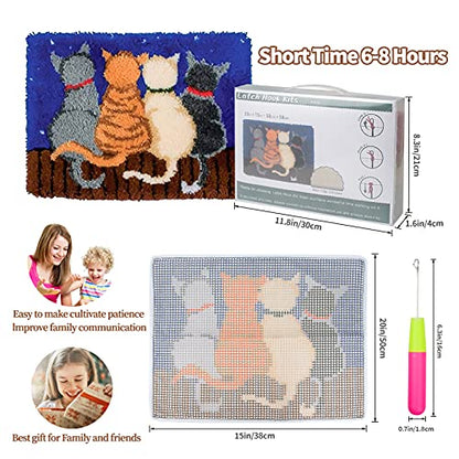Latch Hook Kits Rug Making Kits DIY for Kids/adults With Printed Canvas  Pattern 24 X 16 Cat and Butterfly 