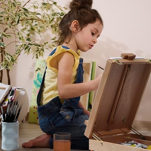 ARTIFY Table Sketch Box Easel Set, Desktop Artist Easel with 12 Colors Acrylic Paints, 13pcs Brushes, 4 Canvas Boards, Plastic Palette and 2 pcs ARTIFY art supplies