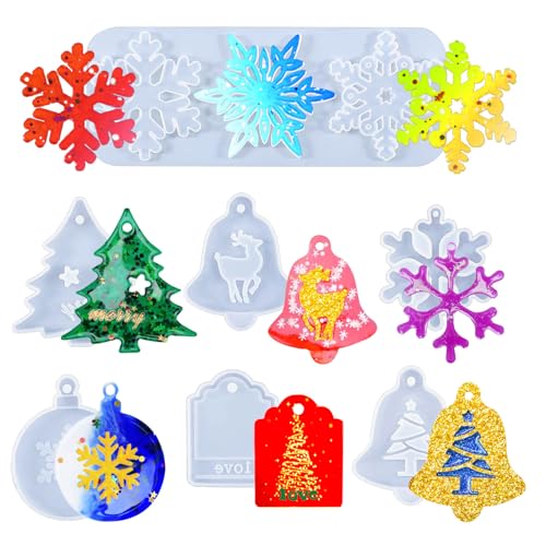 9 Styles Christmas Resin Molds, Rifanda Ornament Resin Mold Christmas Silicone Molds for Epoxy Resin for DIY Necklace Earrings Pendants, Epoxy Resin Rifanda