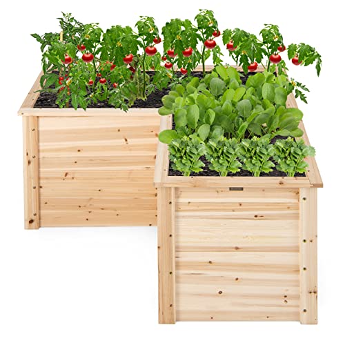 Giantex Raised Garden Bed, 47.5x47.5x24.5 Inch Wooden Planter Box, Outdoor L-Shaped Deep Garden Bed for Sapling Flower Herb Vegetable Fruit