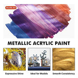 Shuttle Art Metallic Acrylic Paint Set, 20 Colors Metallic Paint in Bottles (60ml, 2oz) with 3 Brushes and 1 Palette, Rich Pigments, Non-Toxic for Shuttle Art