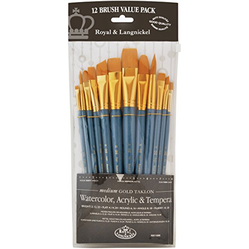 Royal Brush Manufacturing Royal and Langnickel Zip N' Close 12-Piece Brush Set, Medium Gold Taklon - WoodArtSupply