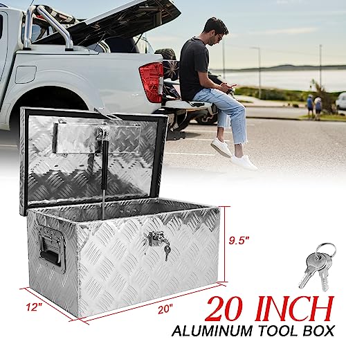 BLACKHORSE-RACING 20 Inch Aluminum Truck Tool Box with Side Handle and Lock Keys Storage Box for Pick Up Trucks, RVs, UTVs and Trailers