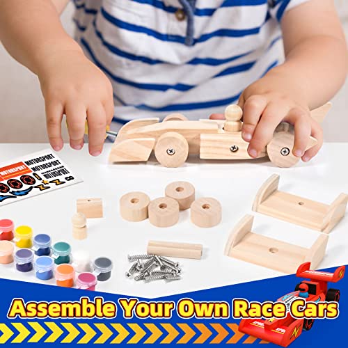 Atoylink DIY Wooden Cars Crafts for Kids Easy Assemble & Paint Your Own Race Cars 3 Pack Model Car Kits Woodworking Arts and Crafts for Boys Girls Atoylink