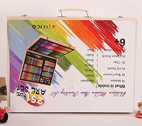 SMSOM Art Supplies, 251-Piece Wooden Art Set Crafts Kit, Deluxe Kids Art Set, Oil Pastels, Colored Pencils, Watercolor Cakes, Suitable for Kids, - WoodArtSupply