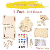 3 Pack Bird House Crafts for Kids Ages 8-12 5-8, DIY Wooden Arts and Crafts Kit for Children to Build, Make Your Own Birdhouse, Summer Painting THWAS-LIGHT
