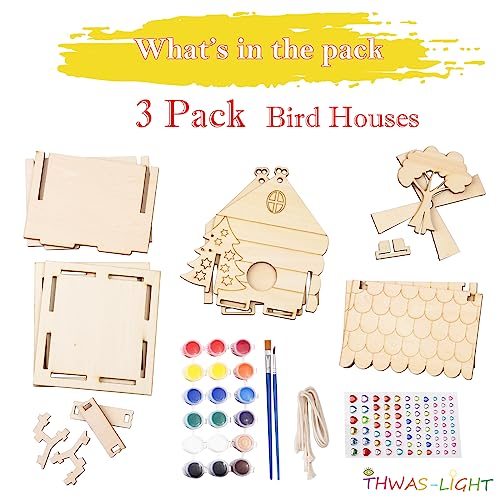 3 Pack Bird House Crafts for Kids Ages 8-12 5-8, DIY Wooden Arts and Crafts Kit for Children to Build, Make Your Own Birdhouse, Summer Painting - WoodArtSupply