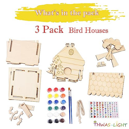 3 Pack Bird House Crafts for Kids Ages 8-12 5-8, DIY Wooden Arts and Crafts Kit for Children to Build, Make Your Own Birdhouse, Summer Painting - WoodArtSupply