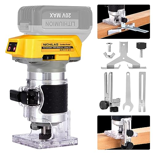 Cordless Trimmer Router, Brushless Hand Edge Trimmer for Wood Working Slotting, Trimming, Carving 1/4" Collet, Compatible with DEWALT 20V MAX Battery Nichilas