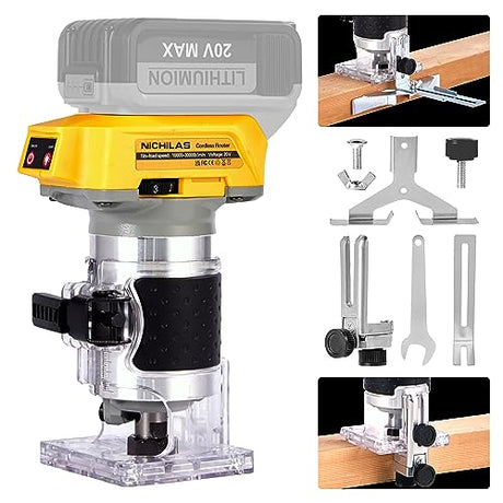 Cordless Trimmer Router, Brushless Hand Edge Trimmer for Wood Working Slotting, Trimming, Carving 1/4" Collet, Compatible with DEWALT 20V MAX Battery Nichilas