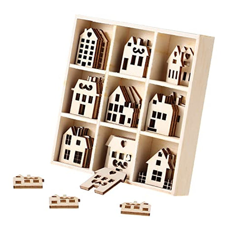 HEALLILY Wooden Stars for Crafts 45pcs Wooden House Shaped Embellishments Hanging Ornaments Unfinished Wood Cutouts Ornaments for Christmas Crafts HEALLILY