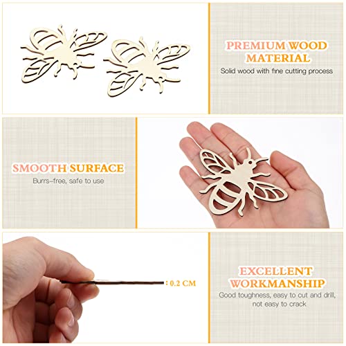 Amosfun 20pcs Bee Wooden Ornaments Unfinished Wood Slices Crafts Predrilled with Hole Spring Easter Bee Festival Party Decorations DIY Painting Amosfun