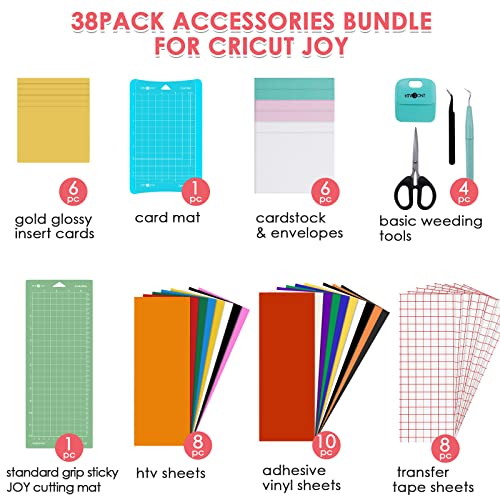 HTVRONT Accessories Bundle for Cricut Joy and Supplies Include Weeding Tools, Heat Transfer, Adhensive Vinyl Sheets for Starter Kit-38PCS HTVRONT
