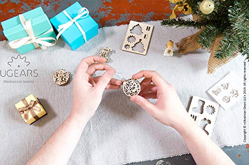 UGEARS 70043 U-Fidgets Happy New Gear Puzzle Pieces Set with 4 Models Anti-Stress 3D Puzzle Self Assembly Kit 4 Mini Miniature Model Mechanical UGears