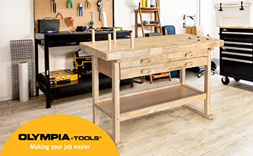 Olympia Tools 60-Inch Wooden Workbench - Rubberwood Workbench with 4-Drawer, 450lbs Weight Capacity - Perfect Workbench for Garage, Workshop and Olympia Tools