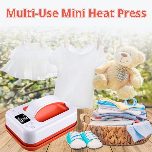 Heat Press Machine For T Shirts, 7" × 5" Portable Mini Heat Press Fast Even Heat, Easy Press T Shirt Printer Machine for HTV Vinyl and Heat Transfer - WoodArtSupply