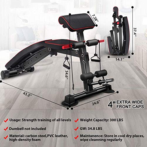 Adjustable Weight Bench - Utility Weight Benches for Full Body Workout, Foldable Flat/Incline/Decline Exercise Multi-Purpose Bench for Home Gym K KiNGKANG