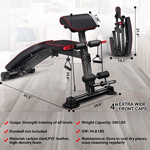 Adjustable Weight Bench - Utility Weight Benches for Full Body Workout, Foldable Flat/Incline/Decline Exercise Multi-Purpose Bench for Home Gym - WoodArtSupply