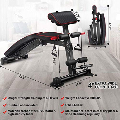 Adjustable Weight Bench - Utility Weight Benches for Full Body Workout, Foldable Flat/Incline/Decline Exercise Multi-Purpose Bench for Home Gym K KiNGKANG
