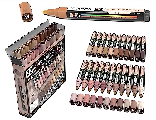 TOOLI-ART 22 Acrylic Paint Markers Paint Pens Pro Color Series Set 3mm Medium Tip for Rock Painting, Glass, Mugs, Wood, Metal, Glass Paint, Canvas, - WoodArtSupply