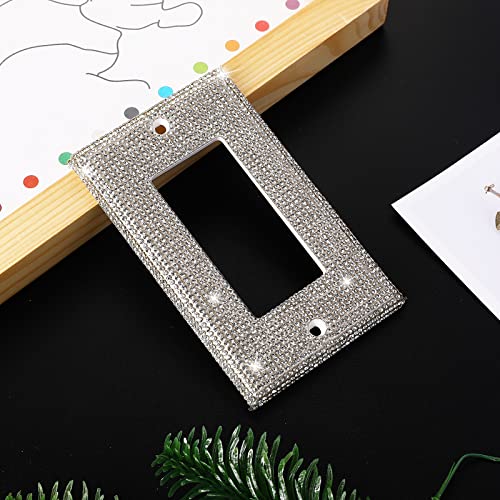 2 Pcs Silver Rhinestones Light Switch Cover,Silver Shiny Crystal Wall Plates Bling Decorative Wall Plate Single Toggle for Kitchen,Bedroom - WoodArtSupply