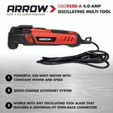 Arrow OSC9500-A Oscillating MultiTool Kit, Sander Tool, and Drywall Saw, Use for Polishing, Grinding, Scraping, Includes Storage Tool Bag, Titanium Arrow Fastener