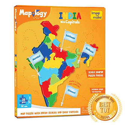 Imagimake Mapology India Map Puzzles - Includes State Capitals - Geography for Kids - Learning & Educational Toys for Kids 5-7 - Gift for 5, 6, 7, 8 - WoodArtSupply