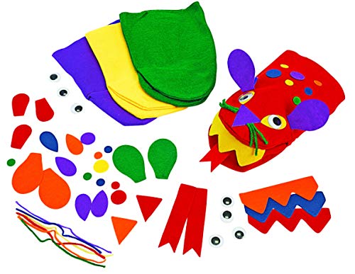 Colorations Felt Imaginary Hand Puppet Craft Kit for Kids, Makes 12 Puppets, Googly Eyes, Dragons, Dramatic Play, Imagination, Creatures, Role Play, Colorations