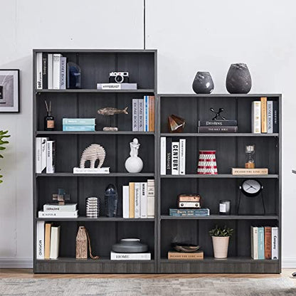 Wood Bookcase 5-Shelf Freestanding Display Wooden Bookshelf for Home Office School (11.6" D*33" W*59.8" H,Grey) - WoodArtSupply